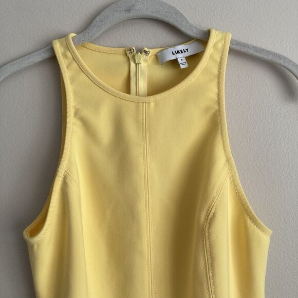 Likely Sleeveless Beckett Bodycon Sheath Peplum Dress Size 4 Yellow Stretch - Picture 3 of 10